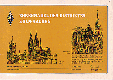 Die Ehrennadel des Distriks Kln-Aachen