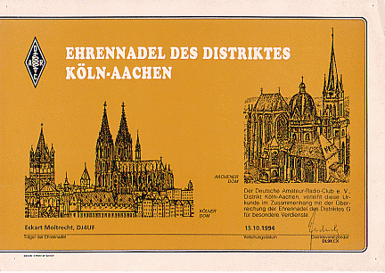 Die Ehrennadel des Distriks Köln-Aachen